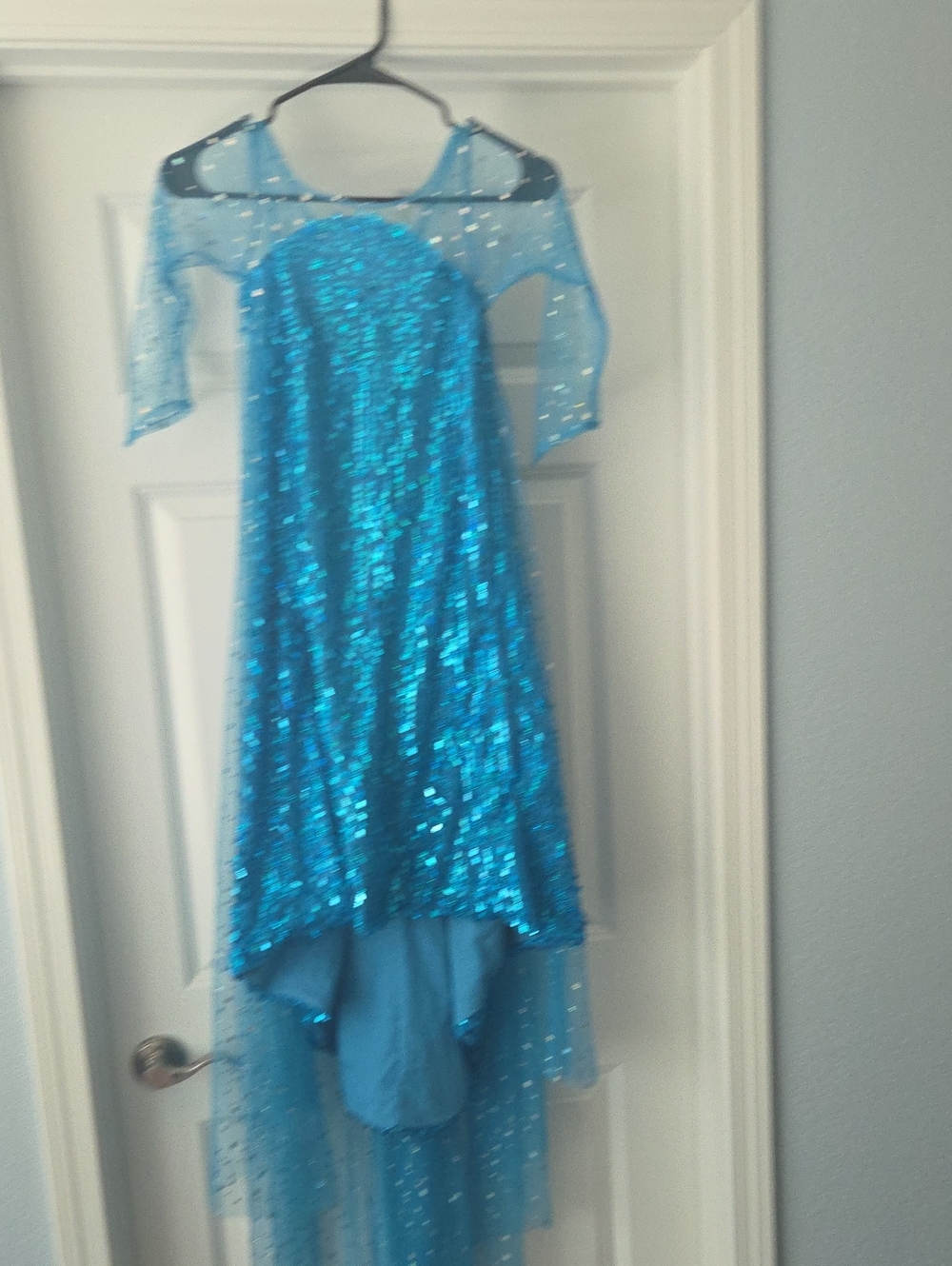 Girls' Sparkling Aqua Sequin Costume Dress with Sheer Sleeves (Elsa)